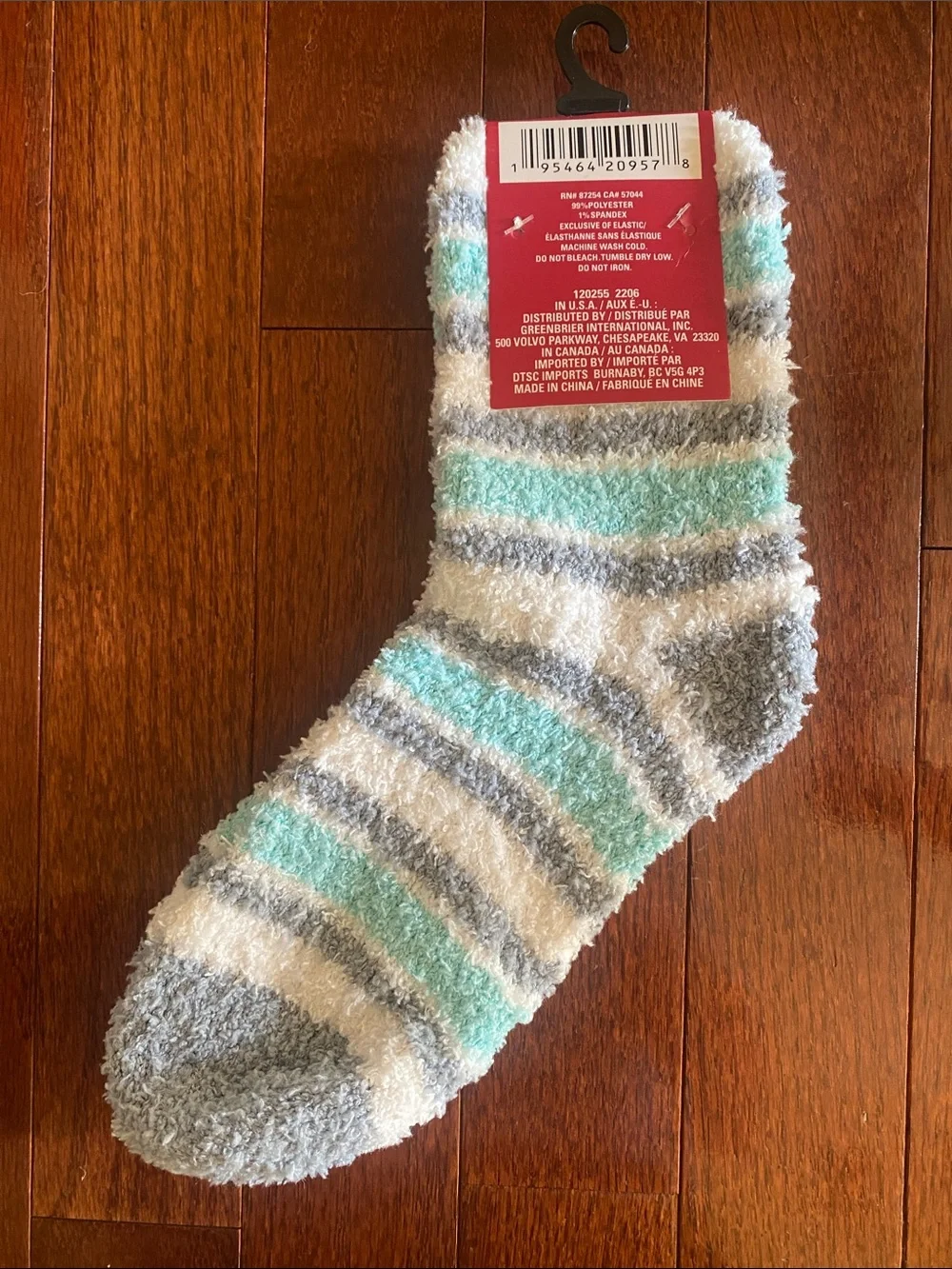 Snugadoo Women's Plush Striped Fuzzy Socks - Mint, Gray & White